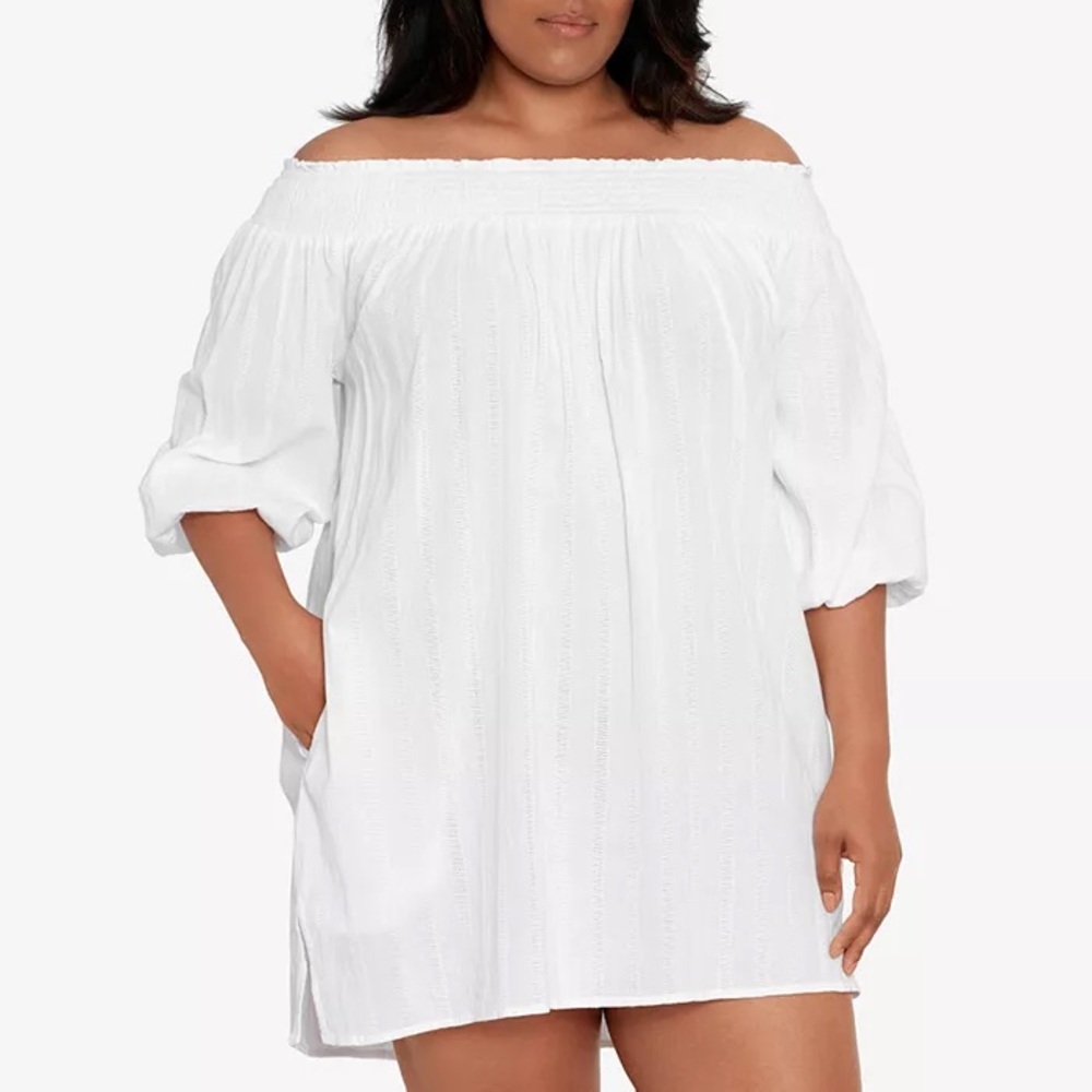 Lauren Ralph Lauren Women’s White Plus Size Off-The-Shoulder Swim Dress Size 1X